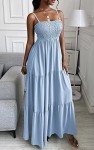PRETTYGARDEN Women's Summer Maxi Dress 2025 Casual Boho Sleeveless Spaghetti Strap Smocked Tiered Long Beach Vacation Sundresses (Blue,XL)