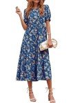 PRETTYGARDEN Women's Summer Casual Boho Dress Floral Print Ruffle Puff Short Sleeve Flowy Midi Beach Party Dresses (Blue Apricot,X-Large)
