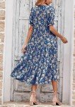 PRETTYGARDEN Women's Summer Casual Boho Dress Floral Print Ruffle Puff Short Sleeve Flowy Midi Beach Party Dresses (Blue Apricot,X-Large)