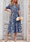 PRETTYGARDEN Women's Summer Casual Boho Dress Floral Print Ruffle Puff Short Sleeve Flowy Midi Beach Party Dresses (Blue Apricot,X-Large)
