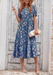 PRETTYGARDEN Women's Summer Casual Boho Dress Floral Print Ruffle Puff Short Sleeve Flowy Midi Beach Party Dresses (Blue Apricot,X-Large)