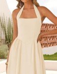ZESICA Women's Summer Sleeveless Halter Midi Dress 2025 Off Shoulder High Waist Swing Flowy Beach Long Dresses,Apricot,Small