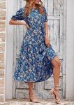 PRETTYGARDEN Women's Summer Casual Boho Dress Floral Print Ruffle Puff Short Sleeve Flowy Midi Beach Party Dresses (Blue Apricot,X-Large)