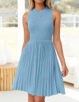 ZESICA Women's Summer Sleeveless Mini Dress 2025 Crewneck Knit A Line Pleated Swing Casual Basic Short Dress,Sky,Medium