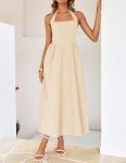 ZESICA Women's Summer Sleeveless Halter Midi Dress 2025 Off Shoulder High Waist Swing Flowy Beach Long Dresses,Apricot,Small