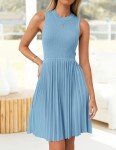 ZESICA Women's Summer Sleeveless Mini Dress 2025 Crewneck Knit A Line Pleated Swing Casual Basic Short Dress,Sky,Medium