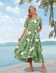 YESNO Women Casual Loose Bohemian Floral Dress with Pockets Short Sleeve Long Maxi Summer Beach Swing Dress 2XL EJF CR19