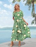 YESNO Women Casual Loose Bohemian Floral Dress with Pockets Short Sleeve Long Maxi Summer Beach Swing Dress 2XL EJF CR19