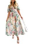 Sissyaki Women's Boho Floral Midi Dress Smocked Beach Flowy Dress Multi Green-Print S
