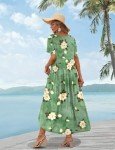 YESNO Women Casual Loose Bohemian Floral Dress with Pockets Short Sleeve Long Maxi Summer Beach Swing Dress 2XL EJF CR19