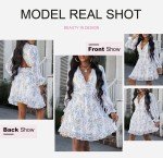 Dokotoo Womens Sun Casual V Neckline Long Sleeve Open Back Floral Print Mini Dress Bohemian Fashion Skater A Line Ruffle Hem Beach Dresses White Medium