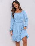 ANRABESS Womens Dress Long Lantern Sleeve Square Neck Elastic Waist Ruffle Flowy Swing A-Line Short Dresses 2025 Fall Fashion Light Blue Small