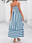 PRETTYGARDEN Summer Dresses for Women 2025 Beach Maxi Dress Spaghetti Strap Floral Boho A Line Wedding Guest Flowy Long Dress(Striped White Blue,Medium)