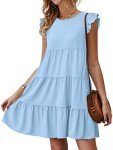 KIRUNDO Summer Dresses for Women 2025 Casual Sleeveless Ruffle Sleeve Round Neck Loose Short Flowy Pleated Mini Babydoll Graduation Dress (Light Blue, Medium)