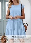 KIRUNDO Summer Dresses for Women 2025 Casual Sleeveless Ruffle Sleeve Round Neck Loose Short Flowy Pleated Mini Babydoll Graduation Dress (Light Blue, Medium)