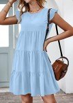KIRUNDO Summer Dresses for Women 2025 Casual Sleeveless Ruffle Sleeve Round Neck Loose Short Flowy Pleated Mini Babydoll Graduation Dress (Light Blue, Medium)