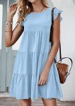 KIRUNDO Summer Dresses for Women 2025 Casual Sleeveless Ruffle Sleeve Round Neck Loose Short Flowy Pleated Mini Babydoll Graduation Dress (Light Blue, Medium)