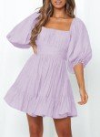 Dokotoo Women Square Neck Spring Dresses for Women 2025 Lantern Sleeve Ruffle A-Line Flowy Sundress Shirred Elastic Waist Tie Backless Light Purple Sexy Dress Plus Size Casual Dresses for Women Large