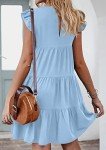 KIRUNDO Summer Dresses for Women 2025 Casual Sleeveless Ruffle Sleeve Round Neck Loose Short Flowy Pleated Mini Babydoll Graduation Dress (Light Blue, Medium)