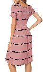 DB MOON Women Summer Casual Short Sleeve Dresses Empire Waist Dress with Pockets(Stripes Red Bean Paste, 3XL)