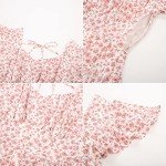 Belle Poque Women's Floral Midi Boho Dress 2024 Summer Casual Square Neck Short Sleeve Tiered Ruffle Party Dresses L