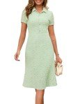 Annebouti 2025 Spring Summer Dresses for Women Petite Short Sleeve Lace Floral Button Up Graduation Dinner Work Teacher Business Casual Outfits Midi Dress Light Green S