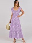 ANRABESS Women’s Casual Summer Floral Maxi Dress Flutter Short Sleeve Scoop Neck Smocked A Line Flowy Beach Vacation Long Dresses Purple Floral Medium