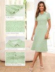 Annebouti 2025 Spring Summer Dresses for Women Petite Short Sleeve Lace Floral Button Up Graduation Dinner Work Teacher Business Casual Outfits Midi Dress Light Green S