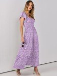 ANRABESS Women’s Casual Summer Floral Maxi Dress Flutter Short Sleeve Scoop Neck Smocked A Line Flowy Beach Vacation Long Dresses Purple Floral Medium