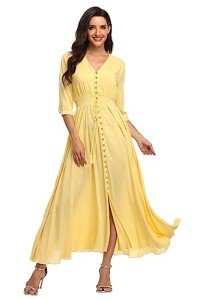 Floral Print Maxi Dress Women Button Up Split Long Flowy Bohemian Beach Party Dresses