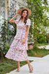 GRACE KARIN Womens Floral Midi Dress Casual Short Sleeve V Neck Ruffle Layered Tiered Beach Flowy Dresses Pink Floral L