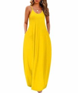 Wolddress Womens 2025 Casual Sleeveless Sundress Plus Size Loose Plain Long Summer Beach Maxi Dress with Pockets Yellow 2X