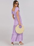 ANRABESS Women’s Casual Summer Floral Maxi Dress Flutter Short Sleeve Scoop Neck Smocked A Line Flowy Beach Vacation Long Dresses Purple Floral Medium