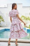 GRACE KARIN Womens Floral Midi Dress Casual Short Sleeve V Neck Ruffle Layered Tiered Beach Flowy Dresses Pink Floral L