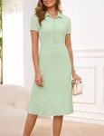 Annebouti 2025 Spring Summer Dresses for Women Petite Short Sleeve Lace Floral Button Up Graduation Dinner Work Teacher Business Casual Outfits Midi Dress Light Green S