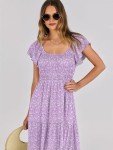 ANRABESS Women’s Casual Summer Floral Maxi Dress Flutter Short Sleeve Scoop Neck Smocked A Line Flowy Beach Vacation Long Dresses Purple Floral Medium