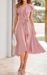 PRETTYGARDEN Women's Summer V Neck Ruffle Wrap Tie Maxi Dress Solid Color Flutter Sleeve Holiday Dresses for Women 2025 (Pink,Medium)