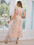 Simplee Women Boho Floral Maxi Dress Flowy Casual V Neck Short Sleeve Wedding Guest Holiday Beach Long Dress (S Pink)