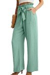 IWOLLENCE Women's Wide Leg Pants with Pockets High Waist Adjustable Knot Loose Casual Trousers Business Casual Clothes Mint Green Medium