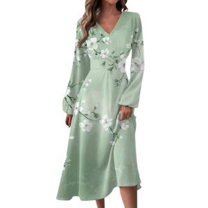 Resort Wear for Women 2025 Trendy Summer Wedding Dresses Spring Woman Easter Dress Formal Long Sleeve V Neck Maxi Sundress Cute Guest Plus Size Cocktail Golf Mint Green,M