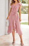PRETTYGARDEN Women's Summer V Neck Ruffle Wrap Tie Maxi Dress Solid Color Flutter Sleeve Holiday Dresses for Women 2025 (Pink,Medium)