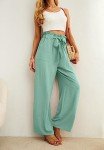 IWOLLENCE Women's Wide Leg Pants with Pockets High Waist Adjustable Knot Loose Casual Trousers Business Casual Clothes Mint Green Medium