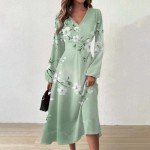 Resort Wear for Women 2025 Trendy Summer Wedding Dresses Spring Woman Easter Dress Formal Long Sleeve V Neck Maxi Sundress Cute Guest Plus Size Cocktail Golf Mint Green,M