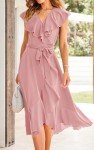 PRETTYGARDEN Women's Summer V Neck Ruffle Wrap Tie Maxi Dress Solid Color Flutter Sleeve Holiday Dresses for Women 2025 (Pink,Medium)