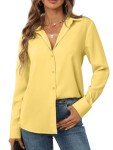 Yellow Button Down Shirt Women Long Sleeve Chiffon Dress Shirts Ladies Collared Fashion Blouses Tops Work Office Dressy Casual Going Out Blouse Top Light Pastel Yellow Size M