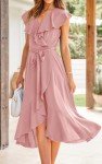 PRETTYGARDEN Women's Summer V Neck Ruffle Wrap Tie Maxi Dress Solid Color Flutter Sleeve Holiday Dresses for Women 2025 (Pink,Medium)