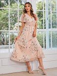 Simplee Women Boho Floral Maxi Dress Flowy Casual V Neck Short Sleeve Wedding Guest Holiday Beach Long Dress (S Pink)