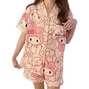 Ocroyea Kawaii Pajamas For Women Two-Piece Set Cute Cartoon Girls Pajamas Casual Short Sleeve Sleepwear Home Clothes for Summer