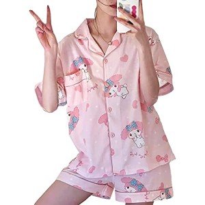 Oxsioeih Kawaii Pajamas For Women Two-Piece Set Cute Cartoon Girls Pajamas Casual Short Sleeve Sleepwear Home Clothes for Summer