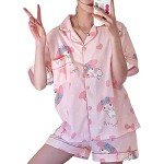 Oxsioeih Kawaii Pajamas For Women Two-Piece Set Cute Cartoon Girls Pajamas Casual Short Sleeve Sleepwear Home Clothes for Summer